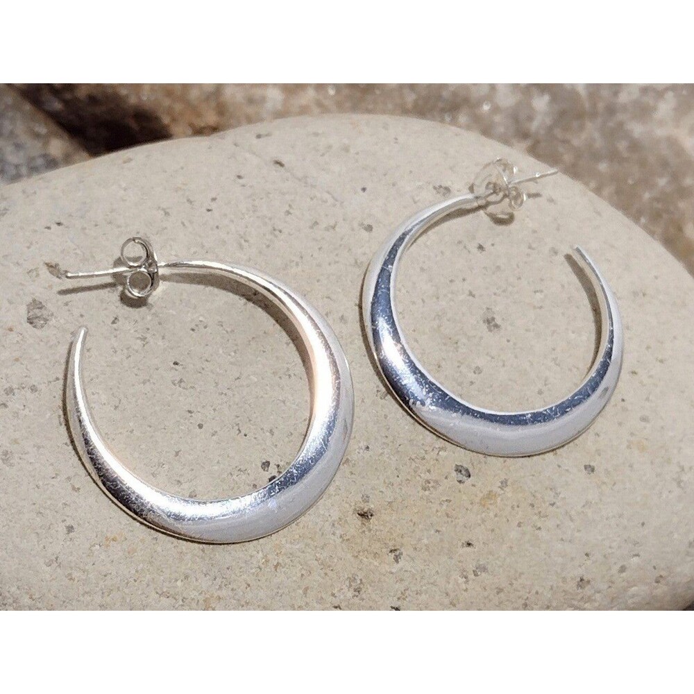 Vintage Sterling Silver Crescent Moon Hoop Earrings